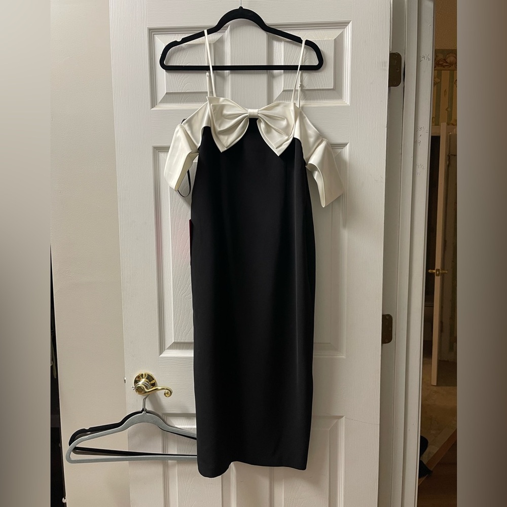 Alex Marie Elegant Black and White Dress with Bow Detail